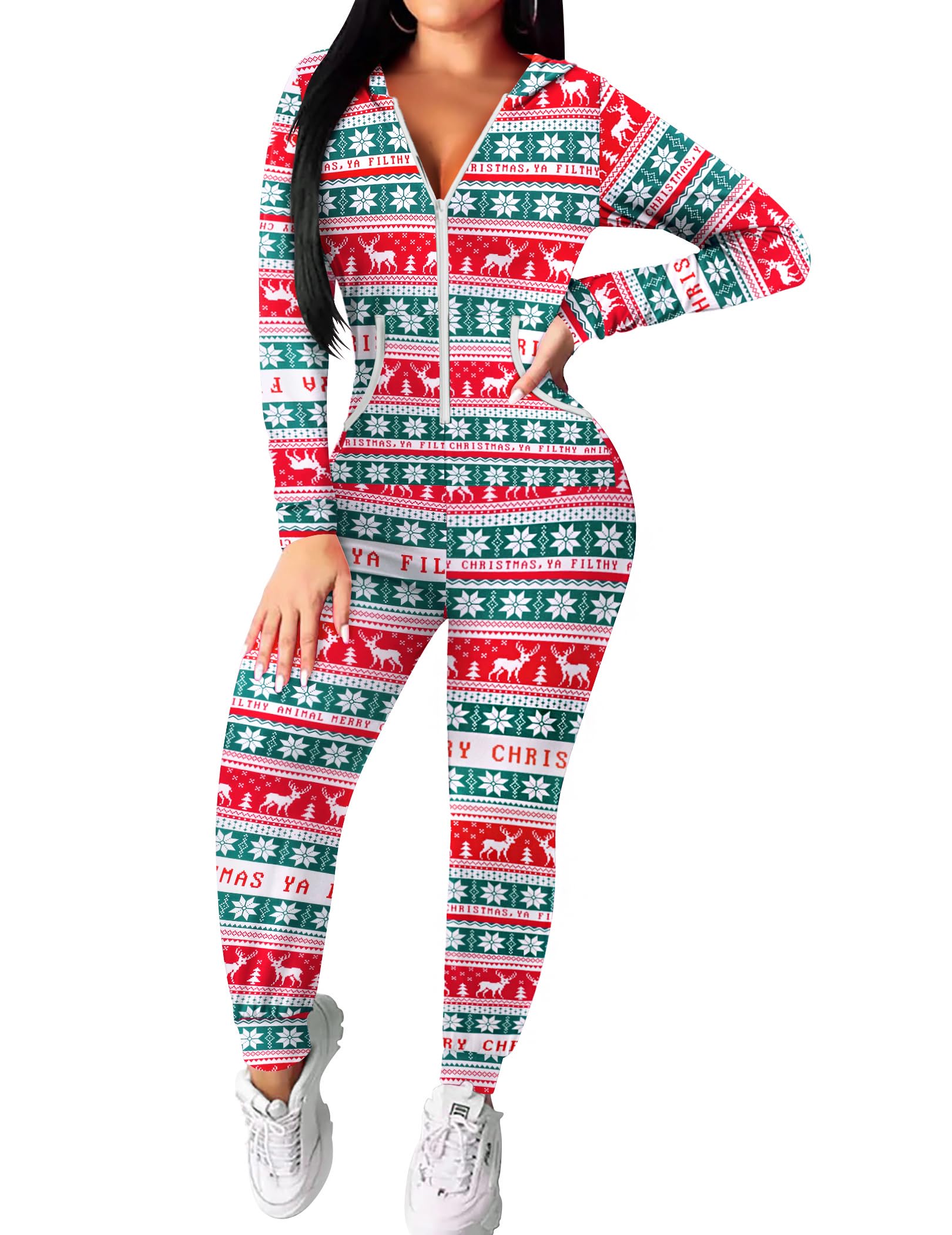 Ekouaer Halloween Onesie for Women Hooded Jumpsuit Long Sleeve Zip Up One Piece Pajamas Novelty Sleepwear