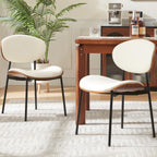 Dining Table and Chairs - Mid-Century Modern Dining Chairs Set of 2, PU Leather Upholstered Dining Room Chairs with Walnut Grain Back, Bentwood Kitchen Chairs with Adjustable Feetpads for Dining Room, Kitchen