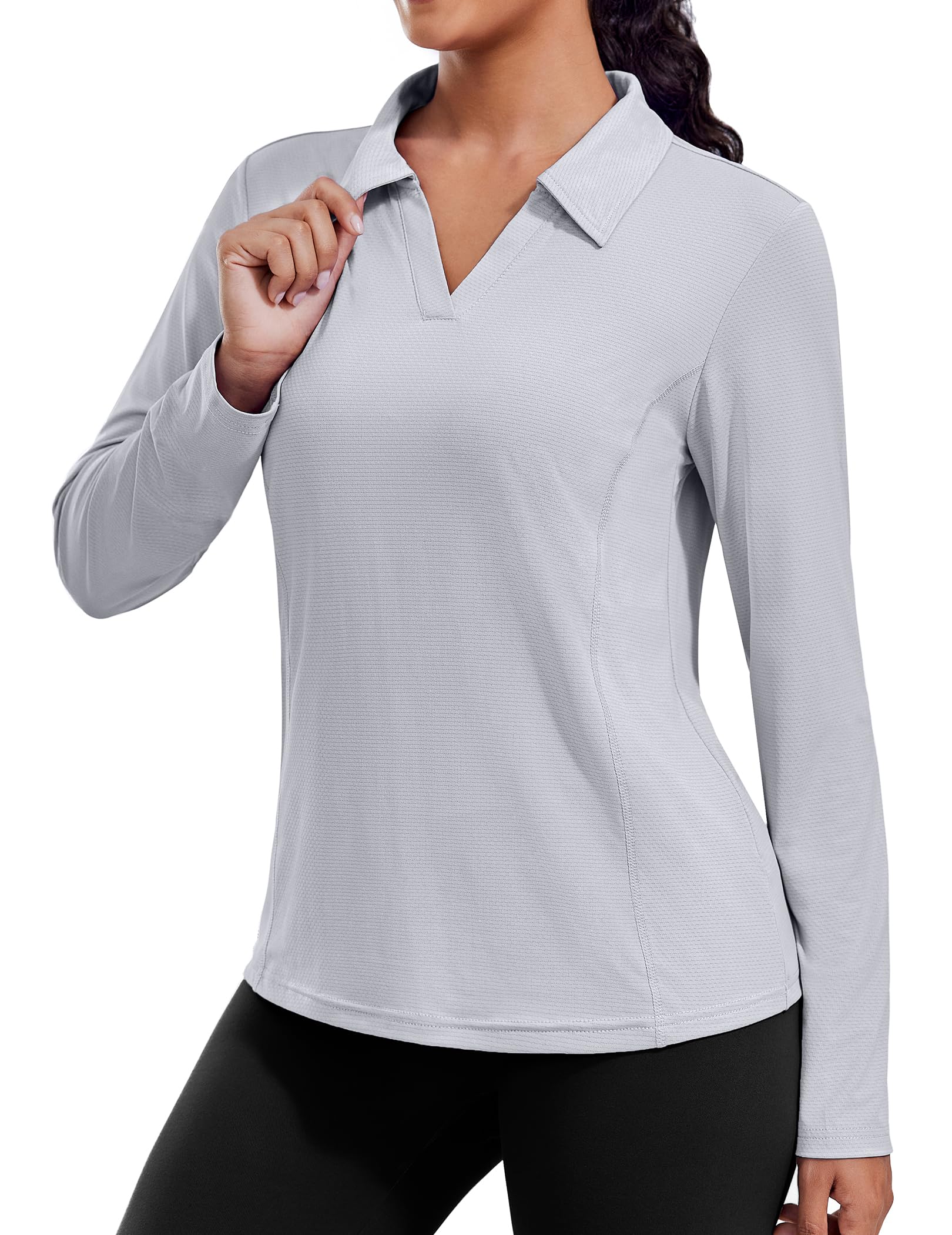 PINSPARK Long Sleeve Workout Tops for Women UPF 50+ Sun Shirts V Neck Quick Dry Golf Hiking Athletic Running Fishing Shirts