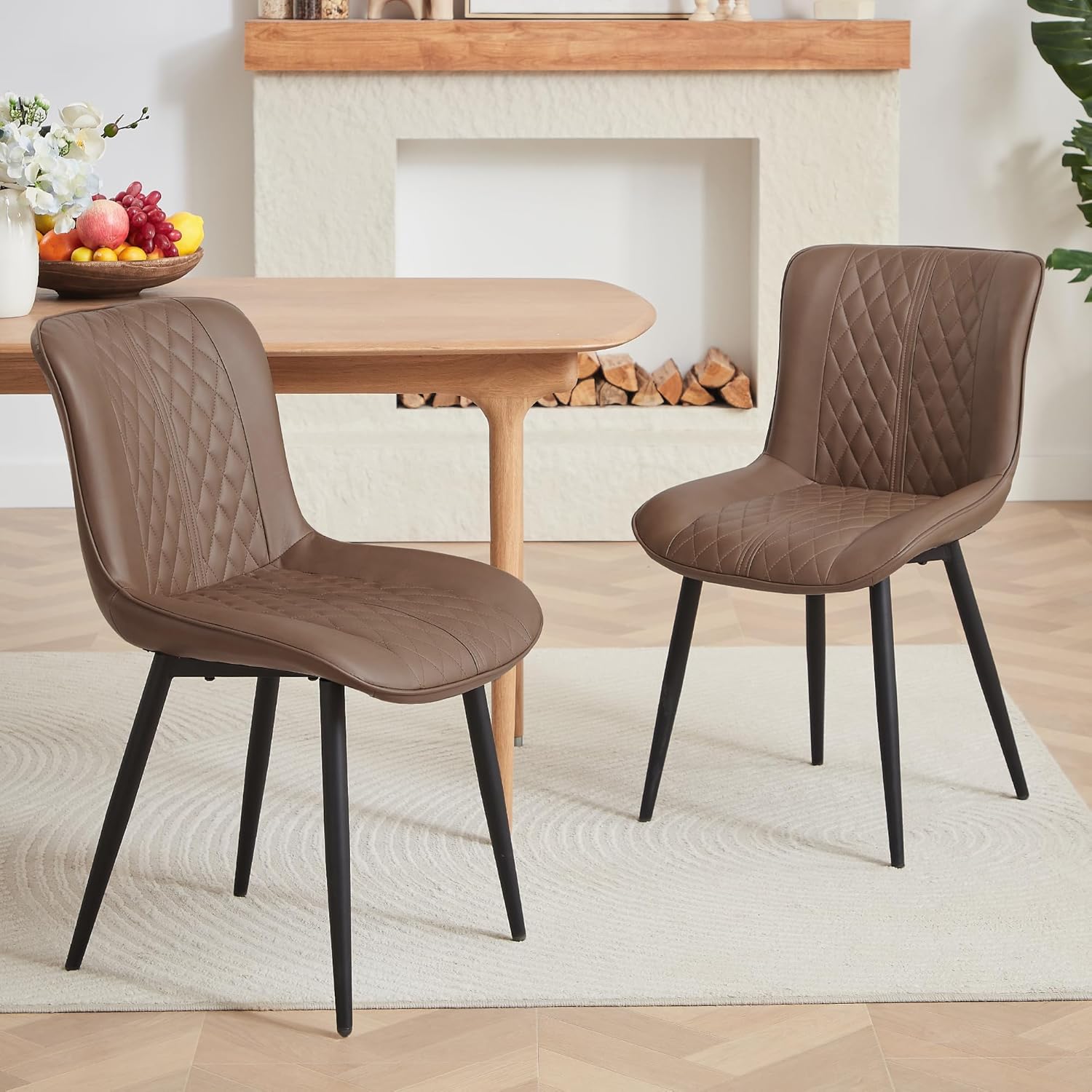 Dining Table and Chairs - Modern Leather Dining Chairs Set of 2, Upholstered Dining Room Chairs with Solid Metal Legs, Kitchen Chair Set for Dining Room, Living Room, 5 Mins Fast Installation