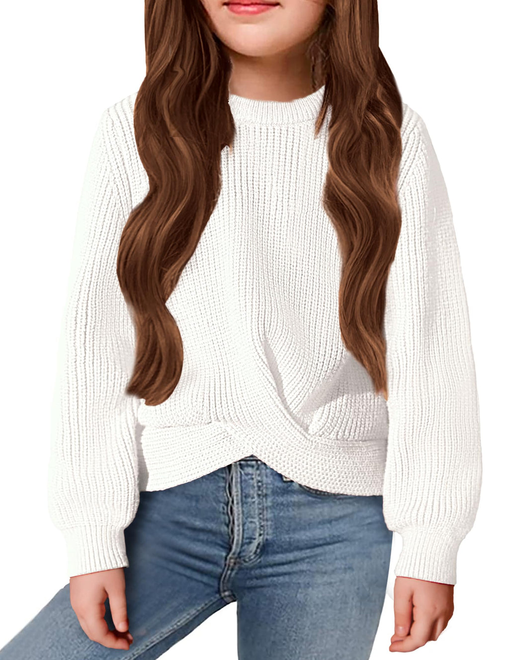 Arshiner Girl's Sweaters Kids Twist Front Cute Pullover Knitted Jumper Fall Winter Clothes