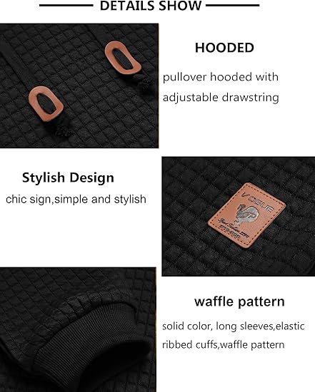 COOFANDY Men's Casual Hoodies Sweatshirt Hipster Gym Long Sleeve Drawstring Plaid Jacquard Pullover Hooded Dark Gray