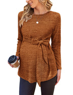 Ekouaer Women's Maternity Shirts Long Sleeve Pregnancy Tops Casual Ribbed Knit Winter Pregnant Blouses