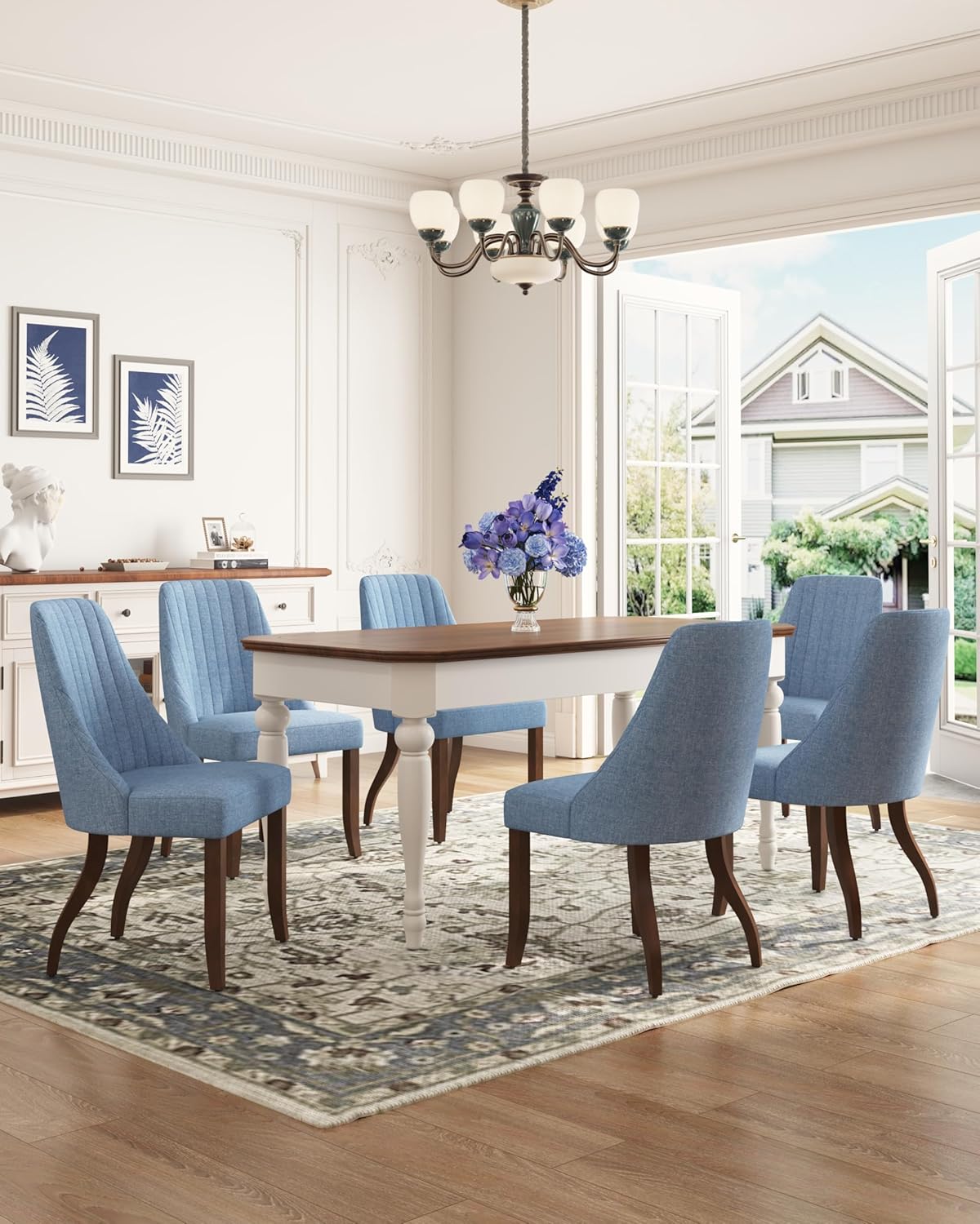 Dining Table and Chairs - Farmhouse Fabric Parsons Kitchen Chair with Sturdy Solid Wood Legs, Mid Century Modern Dining Room Chairs for Home, Kitchen