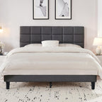 Full/Queen Size Bed Frame with Fabric Upholstered Headboard Beige