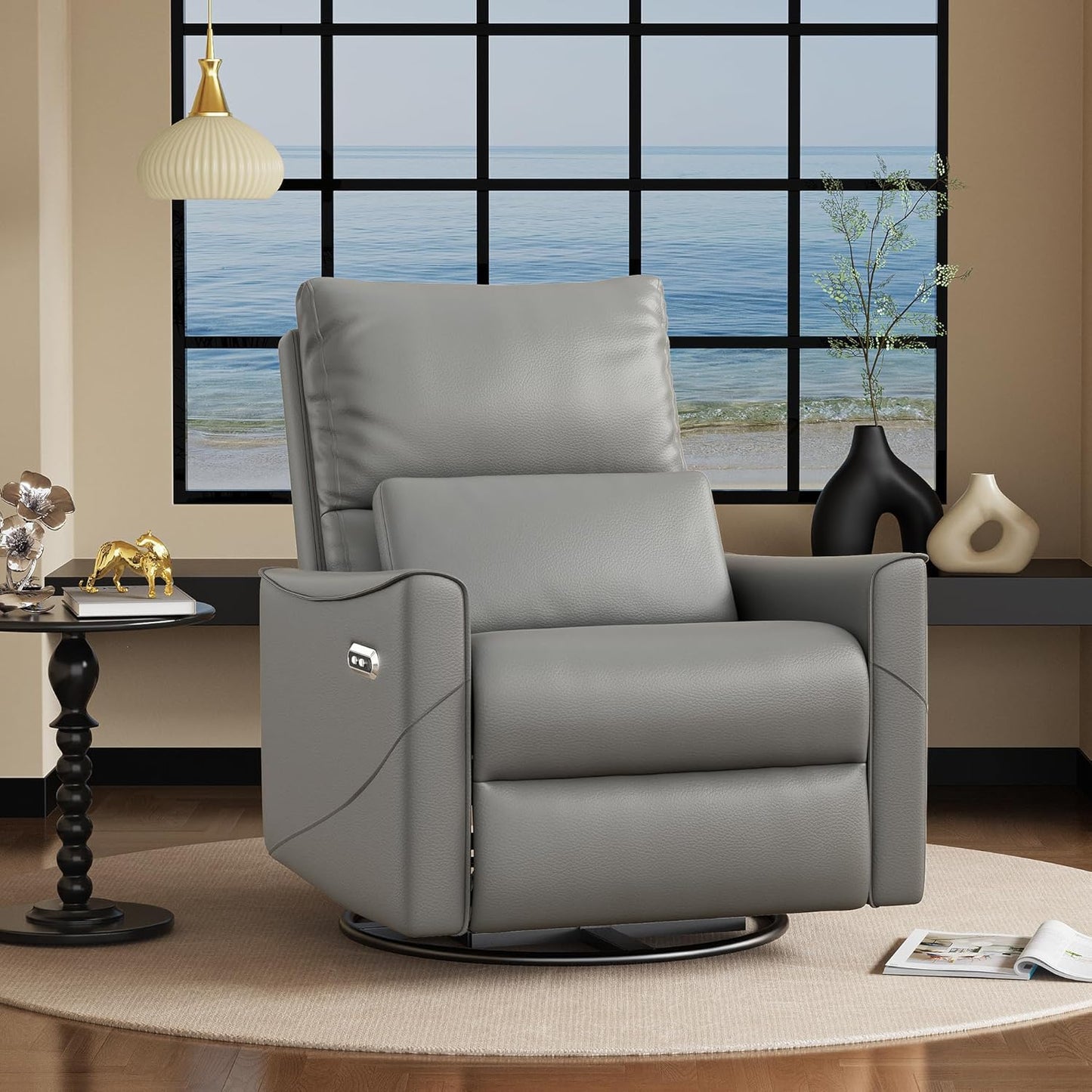 Power Swivel leather Rocker Recliner Chair