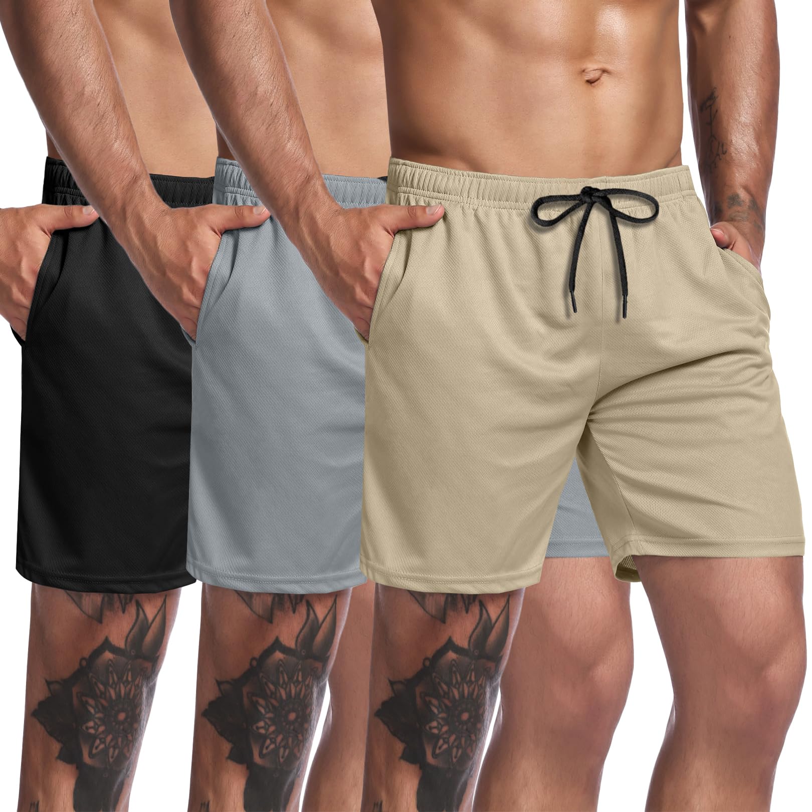 COOFANDY Men's 3 Pack Gym Workout Shorts Mesh Weightlifting Squatting Pants Training Bodybuilding Jogger with Pocket