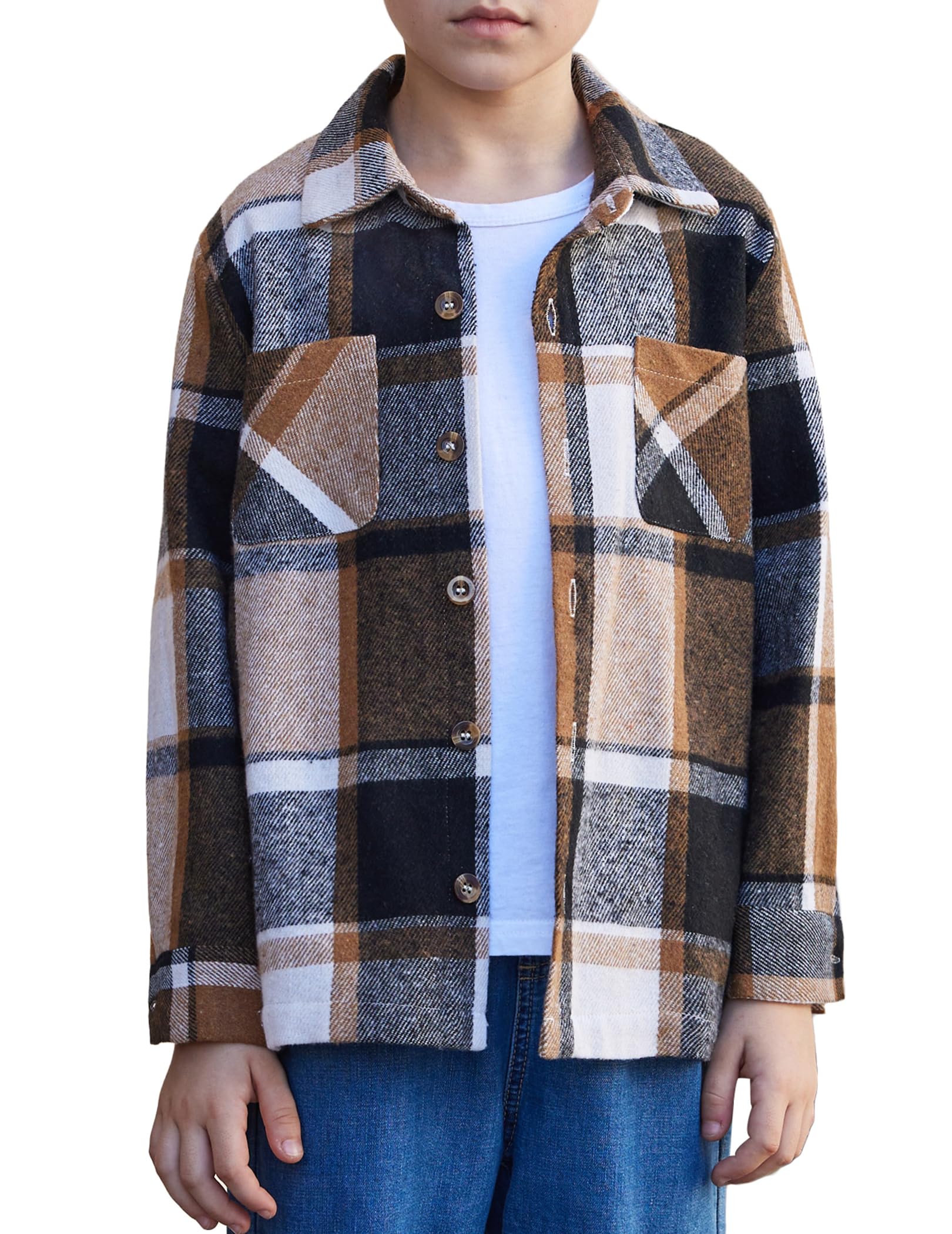 Arshiner Boys Flannel Shirts Kids Button Down Plaid Shirt Casual Long Sleeve Shirt Tops Boys and Girls Fall Plaid Jacket
