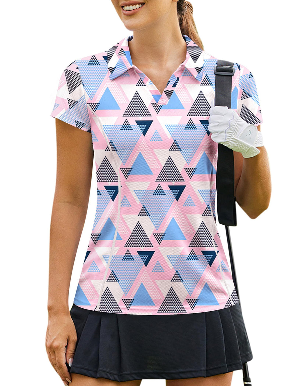 PINSPARK Womens Golf Shirt Short Sleeve Polo Shirts Quick Dry Tennis Tops V-Neck with Collar Pickleball Shirts Golf Outfits