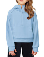 Arshiner Girls Half Zip Sweatshirt Fleece Hooded Pullover for Teen Long Sleeve Tops Fall Winter Clothes Thumb Hole
