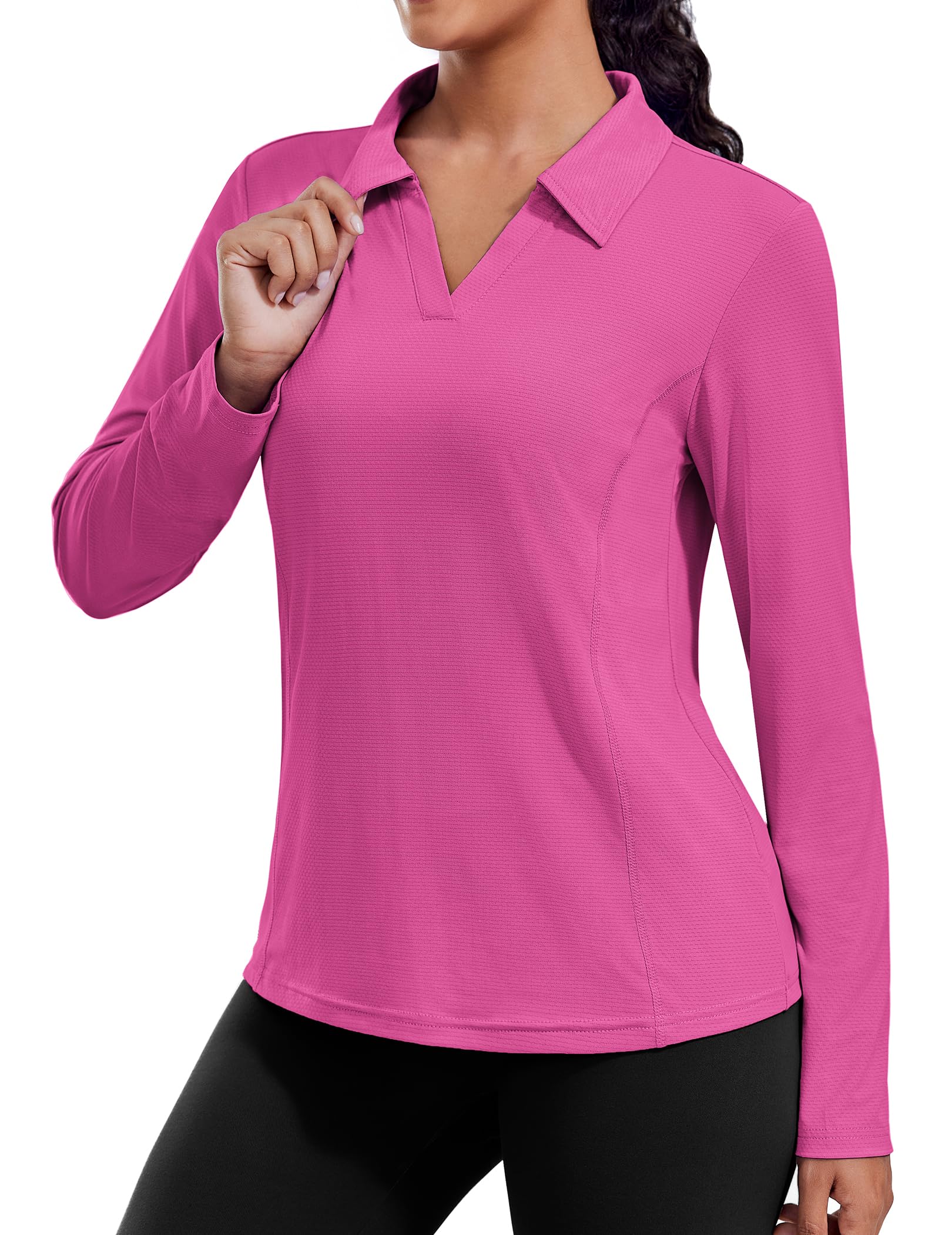 PINSPARK Long Sleeve Workout Tops for Women UPF 50+ Sun Shirts V Neck Quick Dry Golf Hiking Athletic Running Fishing Shirts