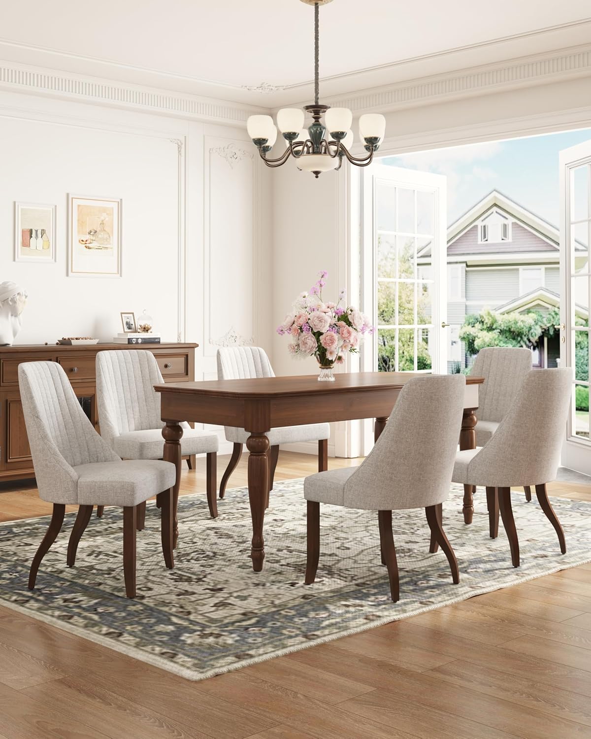 Dining Table and Chairs - Farmhouse Fabric Parsons Kitchen Chair with Sturdy Solid Wood Legs, Mid Century Modern Dining Room Chairs for Home, Kitchen