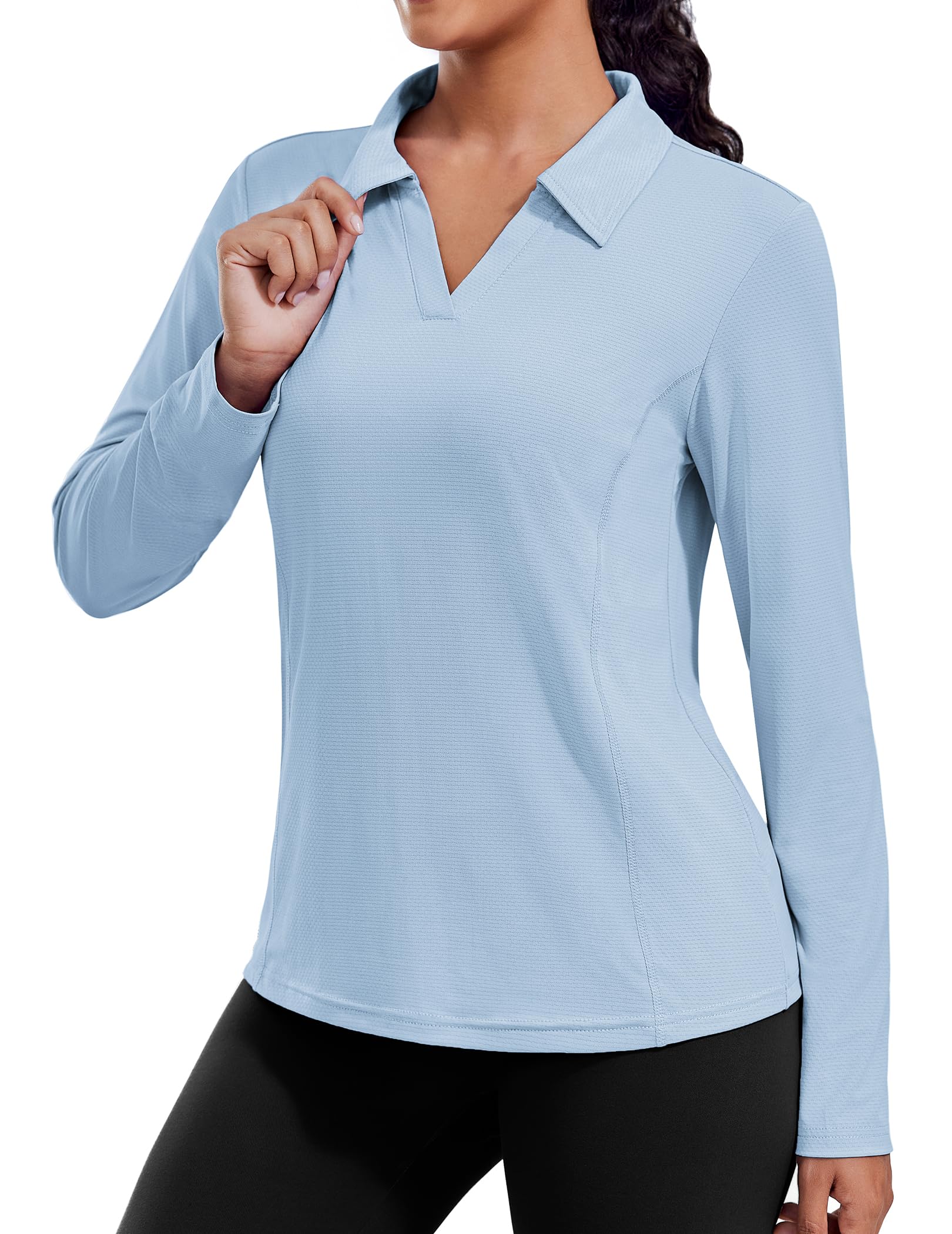 PINSPARK Long Sleeve Workout Tops for Women UPF 50+ Sun Shirts V Neck Quick Dry Golf Hiking Athletic Running Fishing Shirts
