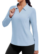 PINSPARK Long Sleeve Workout Tops for Women UPF 50+ Sun Shirts V Neck Quick Dry Golf Hiking Athletic Running Fishing Shirts
