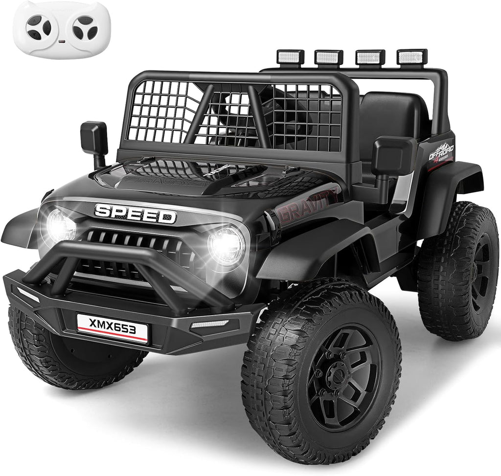 Children's Toy Car - 24V Ride on Car with Remote Control,Toddler Electric Car, 2×100W Strong Motors, Shock Springs, Fast/Slow Speeds, Drving/Reverse, LED Light&Music&Horn&Bluetooth, 1 Wide Seat