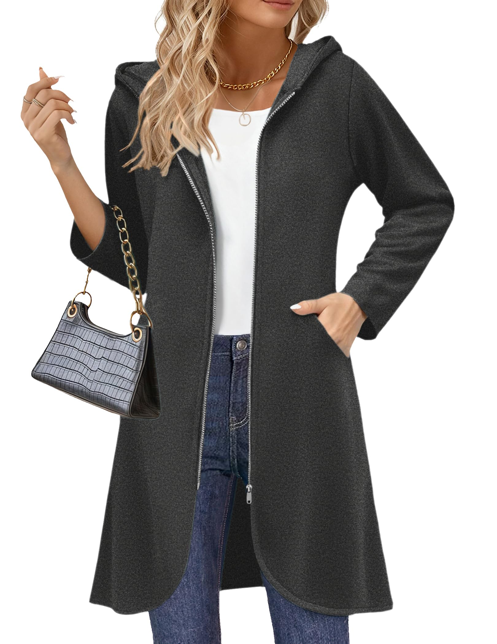 Zeagoo Women's Fall Jacket 2025 Zip Up Hoodies Long Sleeve Long Tunic Sweatshirts Oversized Fleece Casual Coat with Pocket