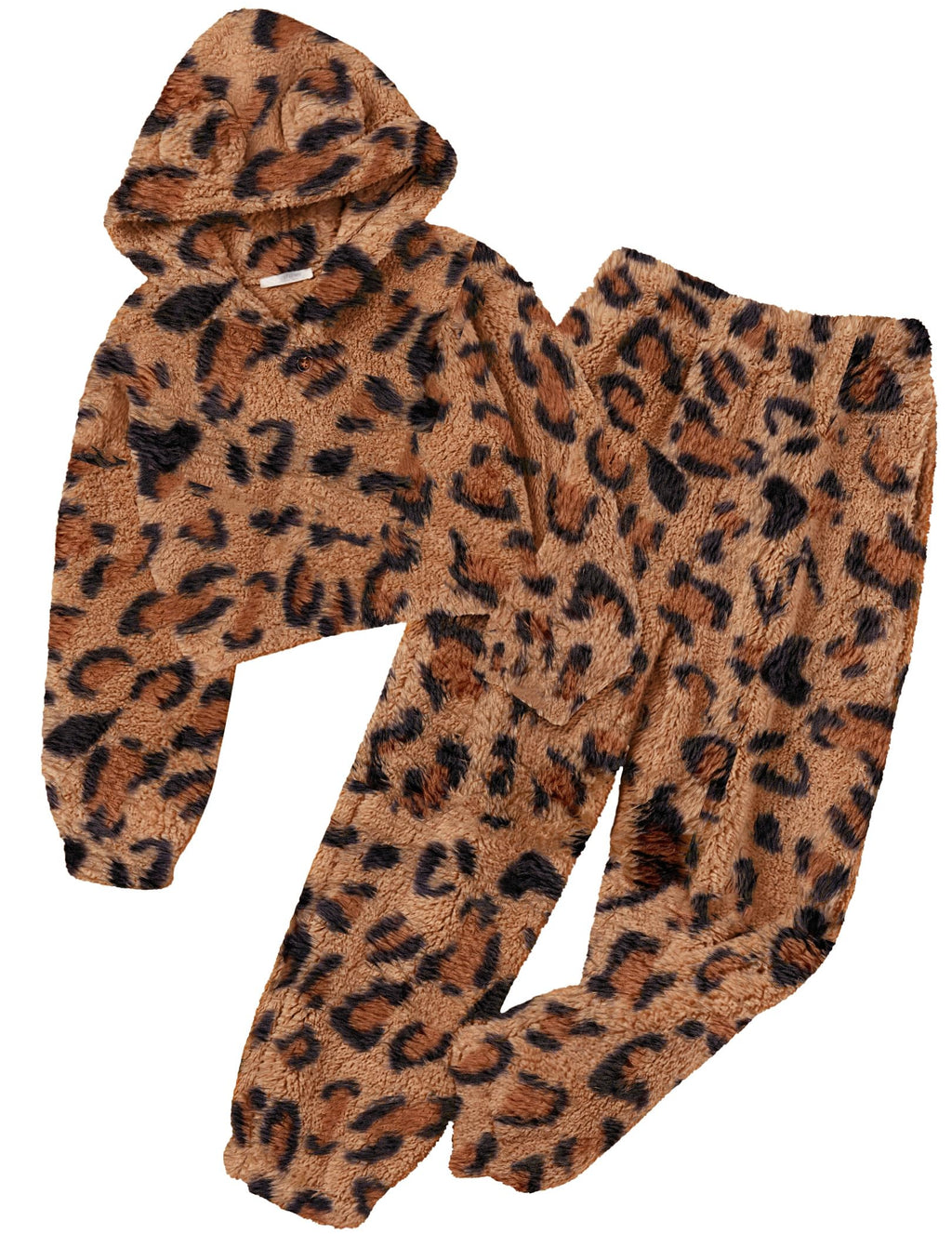 Arshiner Girls 2 Piece Outfits Sweatsuit Fuzzy Long Sleeve Bear Ear Hoodie Sweatshirt and Sweatpant Kids Clothing Sets