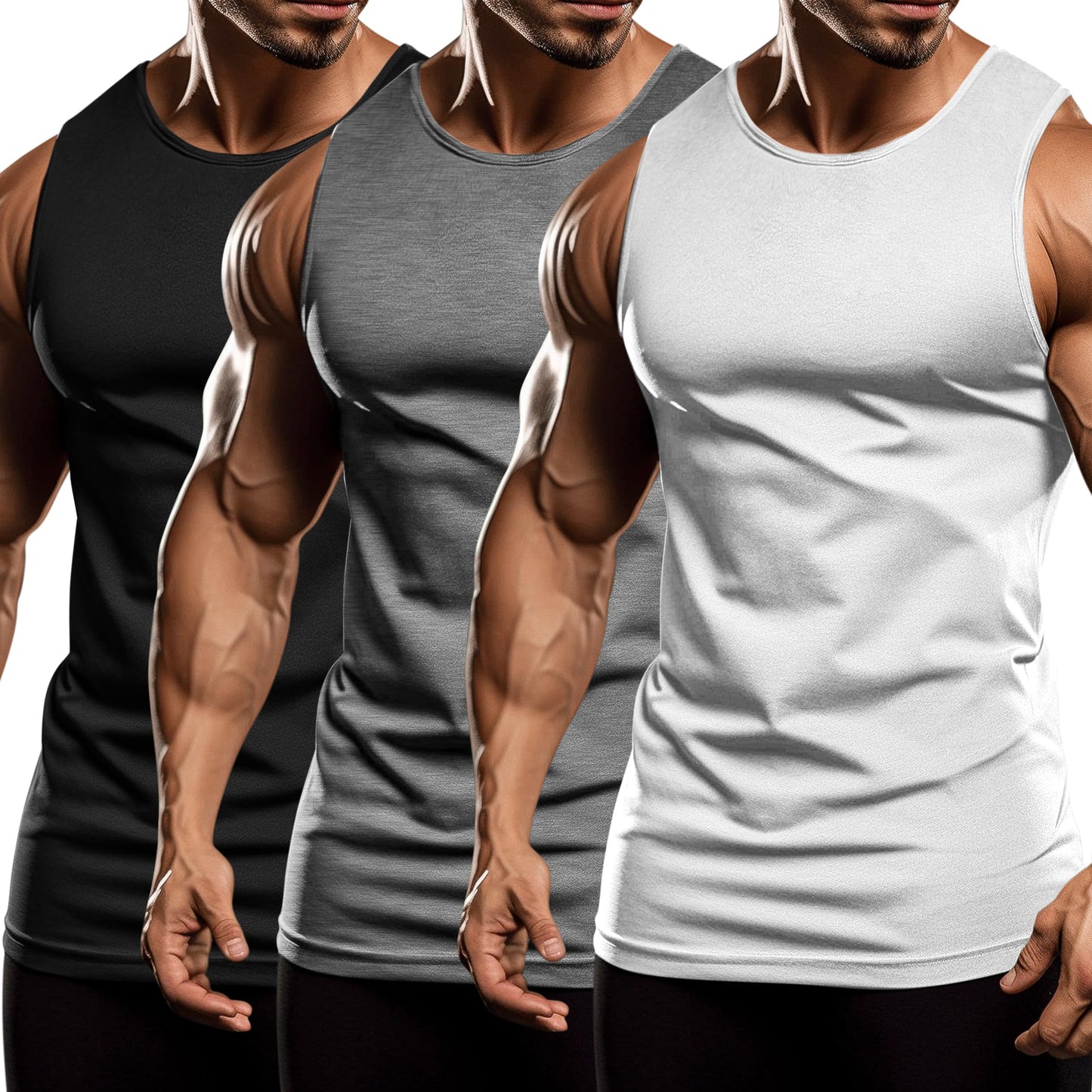 COOFANDY Men's 3 Pack Workout Tank Tops Sleeveless Gym Shirts Bodybuilding Fitness Muscle Tee Shirts (Black/Medium Grey/Army Green, X-Small)