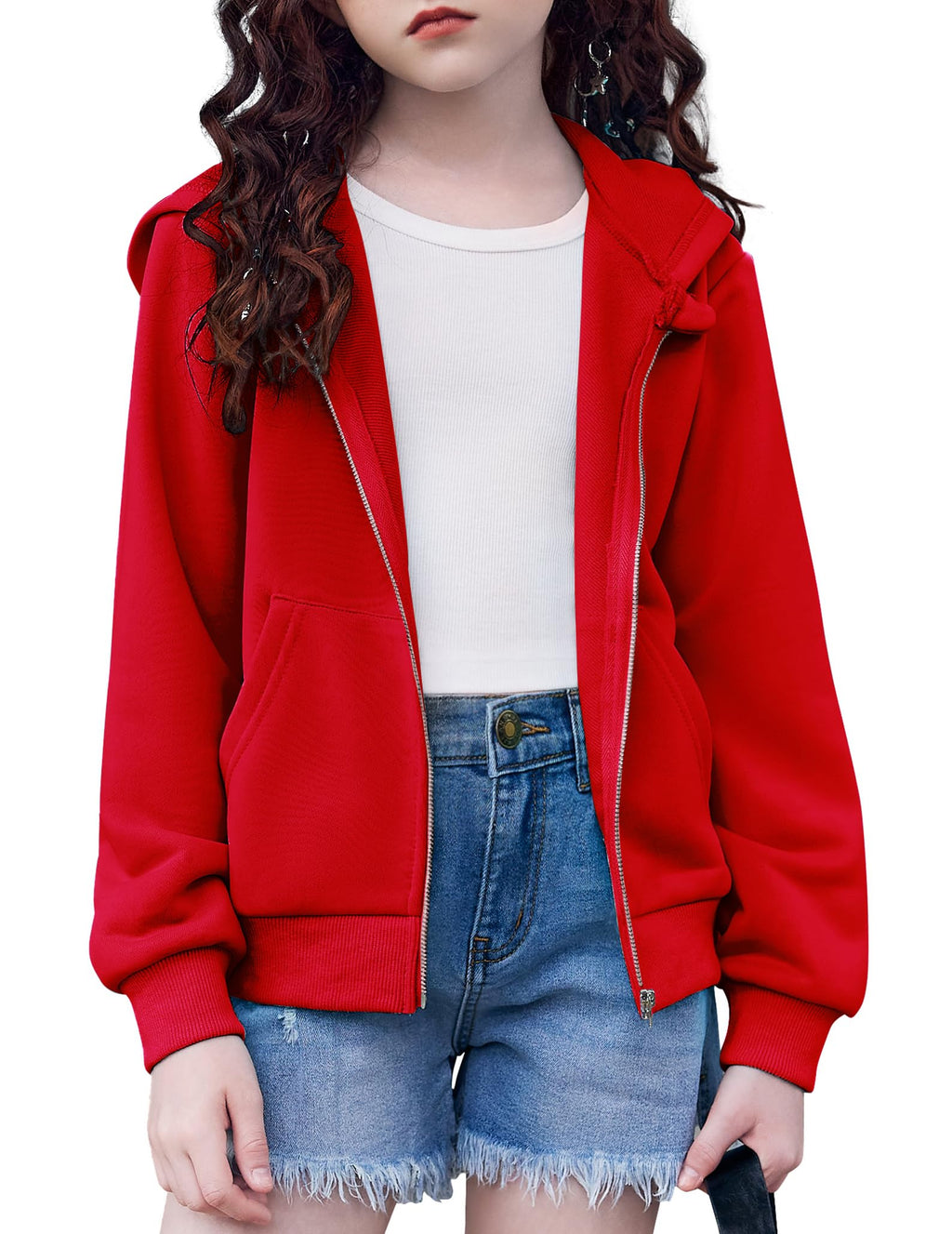 Arshiner Girls Zip Up Cropped Hoodies Teen Casual Long Sleeve Full-Zip Sweatshirts Jackets with Pockets