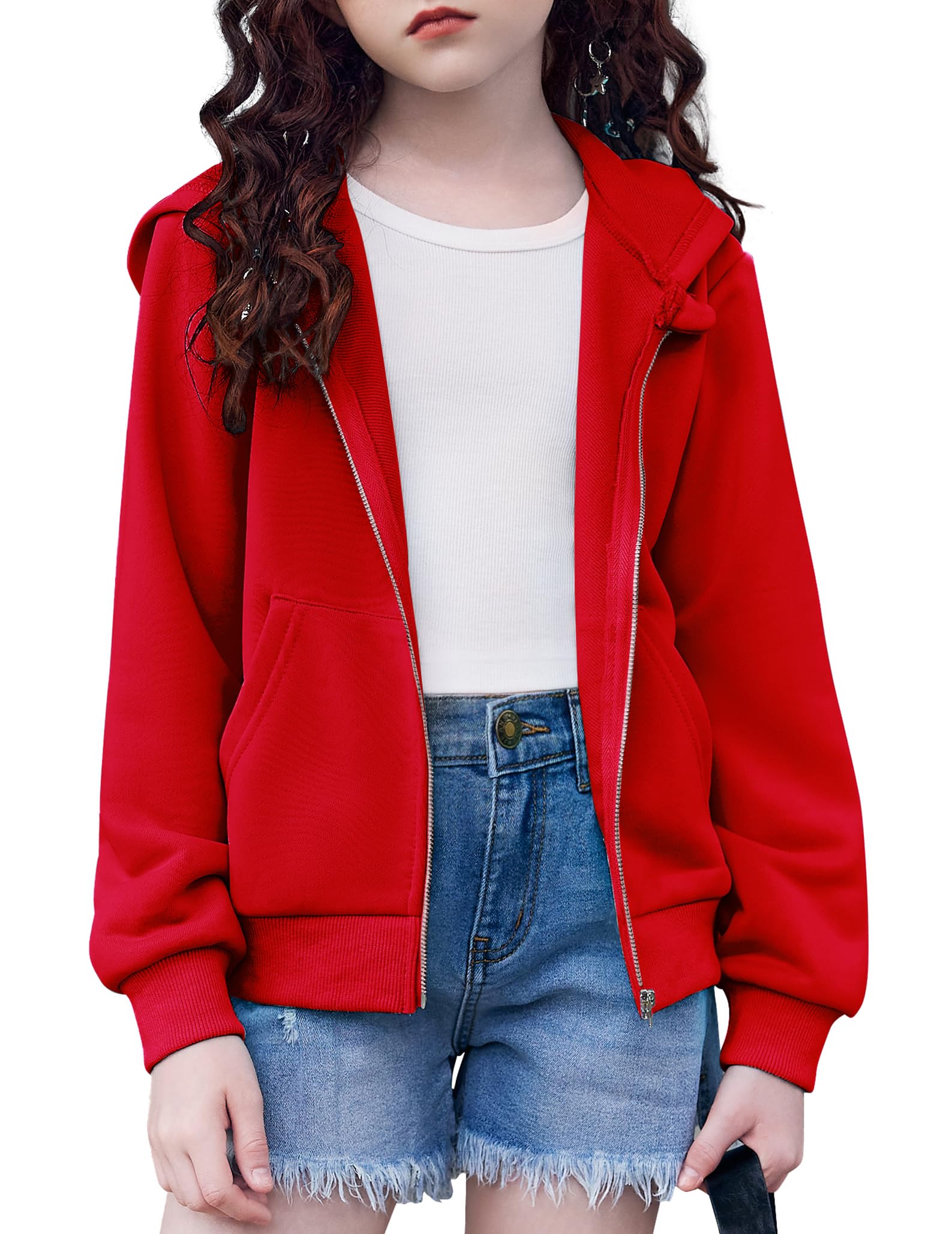 Arshiner Girls Zip Up Cropped Hoodies Teen Casual Long Sleeve Full-Zip Sweatshirts Jackets with Pockets