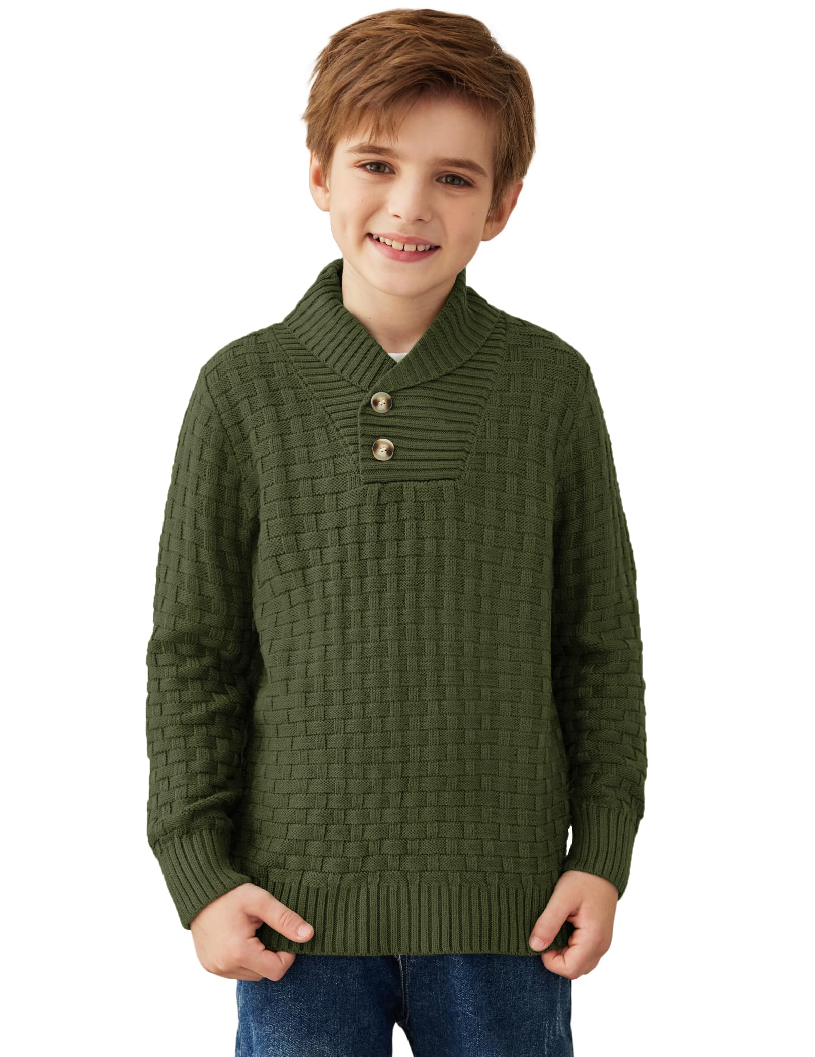 Arshiner Boys Crewneck Long Sleeve Textured Ribbed Edge Pullover Sweaters Button Up Knitted Sweater Tops