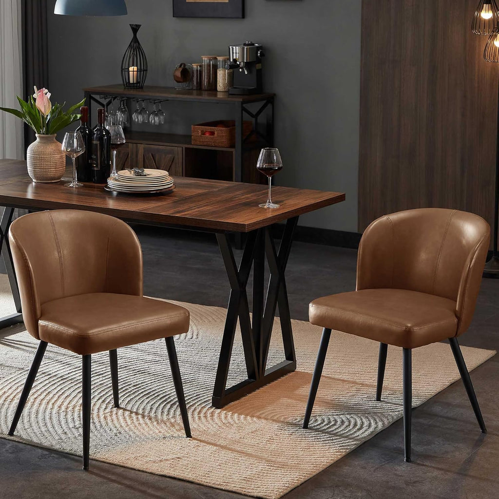 Dining Table and Chairs - Dining Chairs Set of 6, Upholstered Kitchen Chairs with Faux Leather Cushion Seat and Metal Legs, Mid Century Modern Dining Room Chair for Kitchen, Living Room, Easy Assembly