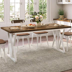 Dining Table and Chairs - 70" Long Dining Table for 6-8 People, Rectangular Wooden Kitchen Table with Thick Tabletop, X-Frame Metal Legs for Living Room, Dining Room, Office, Courtyard