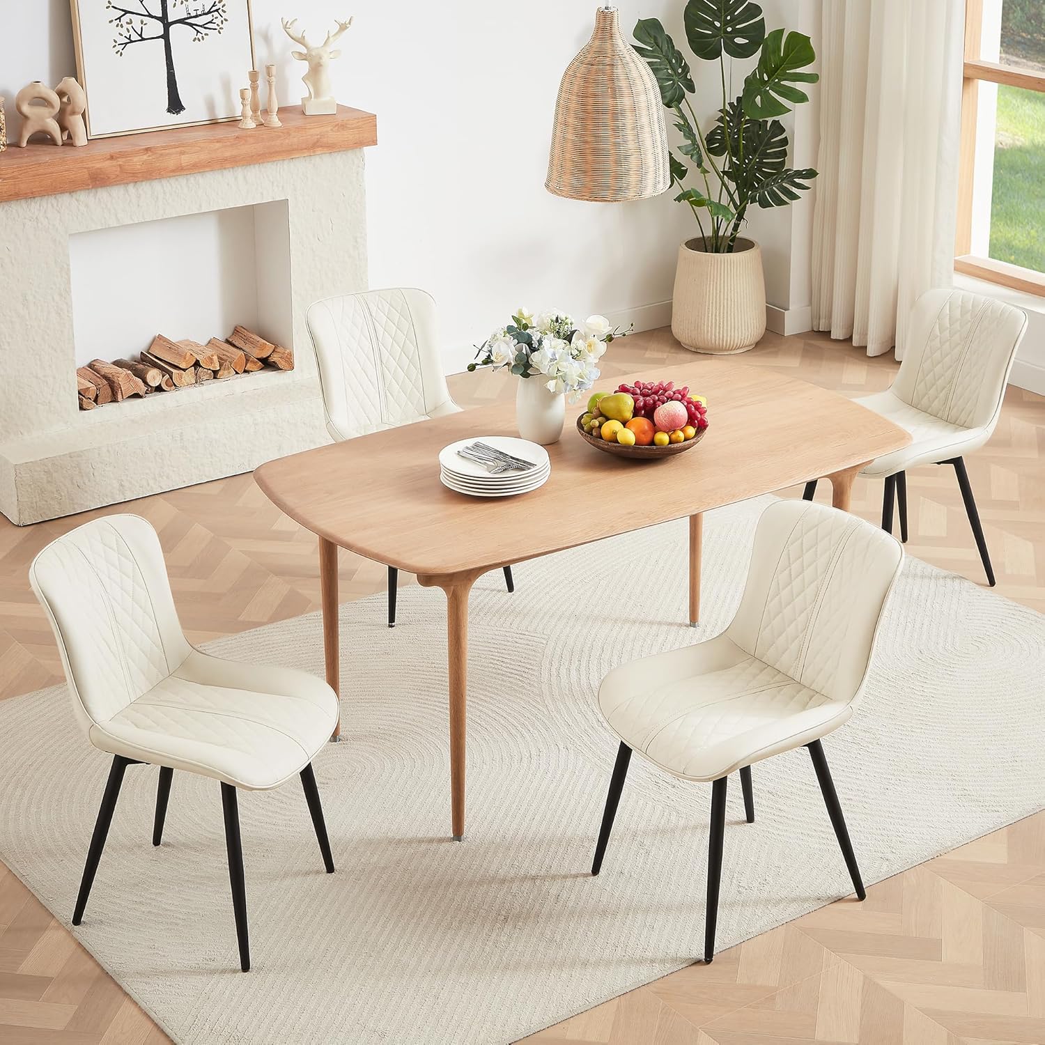 Dining Table and Chairs - Modern Leather Dining Chairs Set of 2, Upholstered Dining Room Chairs with Solid Metal Legs, Kitchen Chair Set for Dining Room, Living Room, 5 Mins Fast Installation