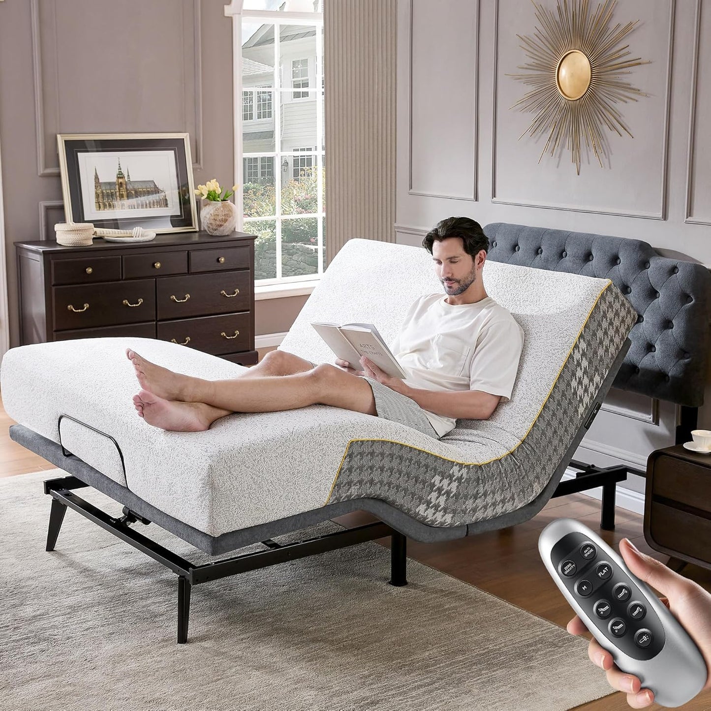 Adjustable bed frame queen with remote