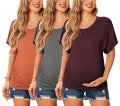 Ekouaer Maternity Shirts 3 Packs Dolman Sleeve Side Ruched Tops Tunic Casual Pregnancy Clothes