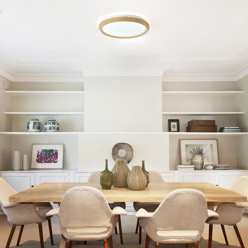 Lighting - Modern Wood Grain Flush Mount Ceiling Light Milky White LED Fixture for Living Room Bedroom