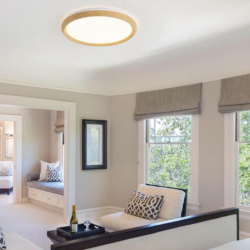 Lighting - Modern Wood Grain Flush Mount Ceiling Light Milky White LED Fixture for Living Room Bedroom