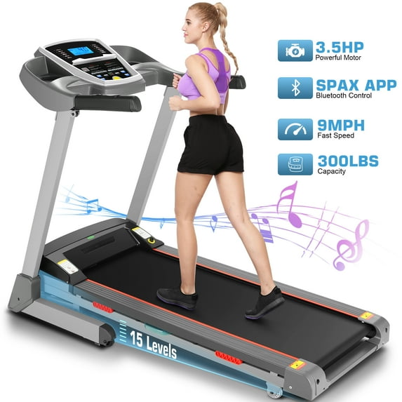 Sports Equipment  Treadmill with 15-Level Auto Incline, 300LBS Electric Treadmill for Home Gym Cardio Training, 3.25HP Running Machine Home Exercise, Smart APP & Audio Speakers, LED，0-9MPH/